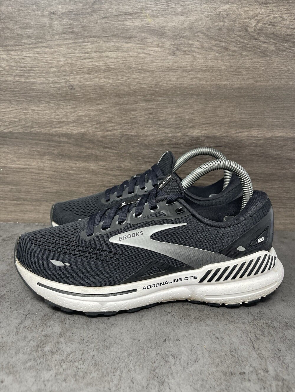 Brooks Adrenaline GTS 23 Black White Silver Size 6.5 Womens Running Shoes